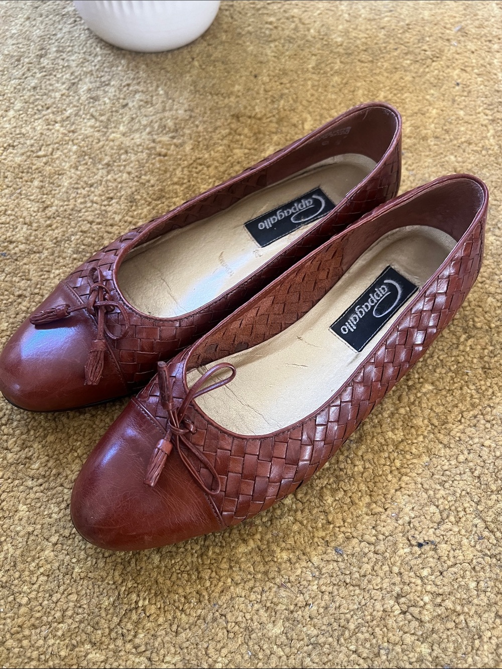 Leather Woven Tassel Ballet Flats